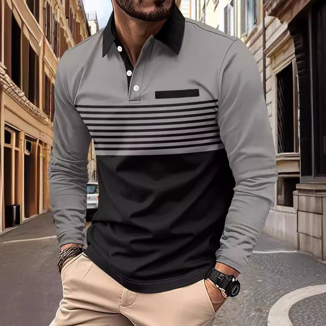 Men's Premium Striped Long Sleeve Polo Shirt