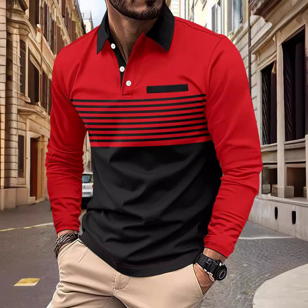 Men's Premium Striped Long Sleeve Polo Shirt