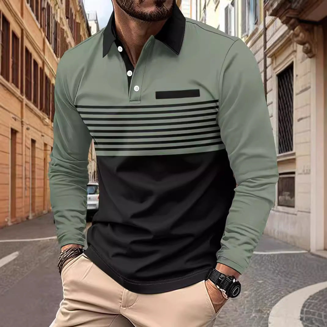 Men's Premium Striped Long Sleeve Polo Shirt