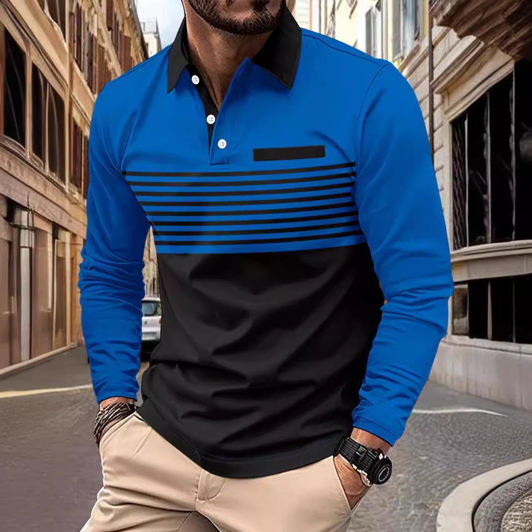 Men's Premium Striped Long Sleeve Polo Shirt