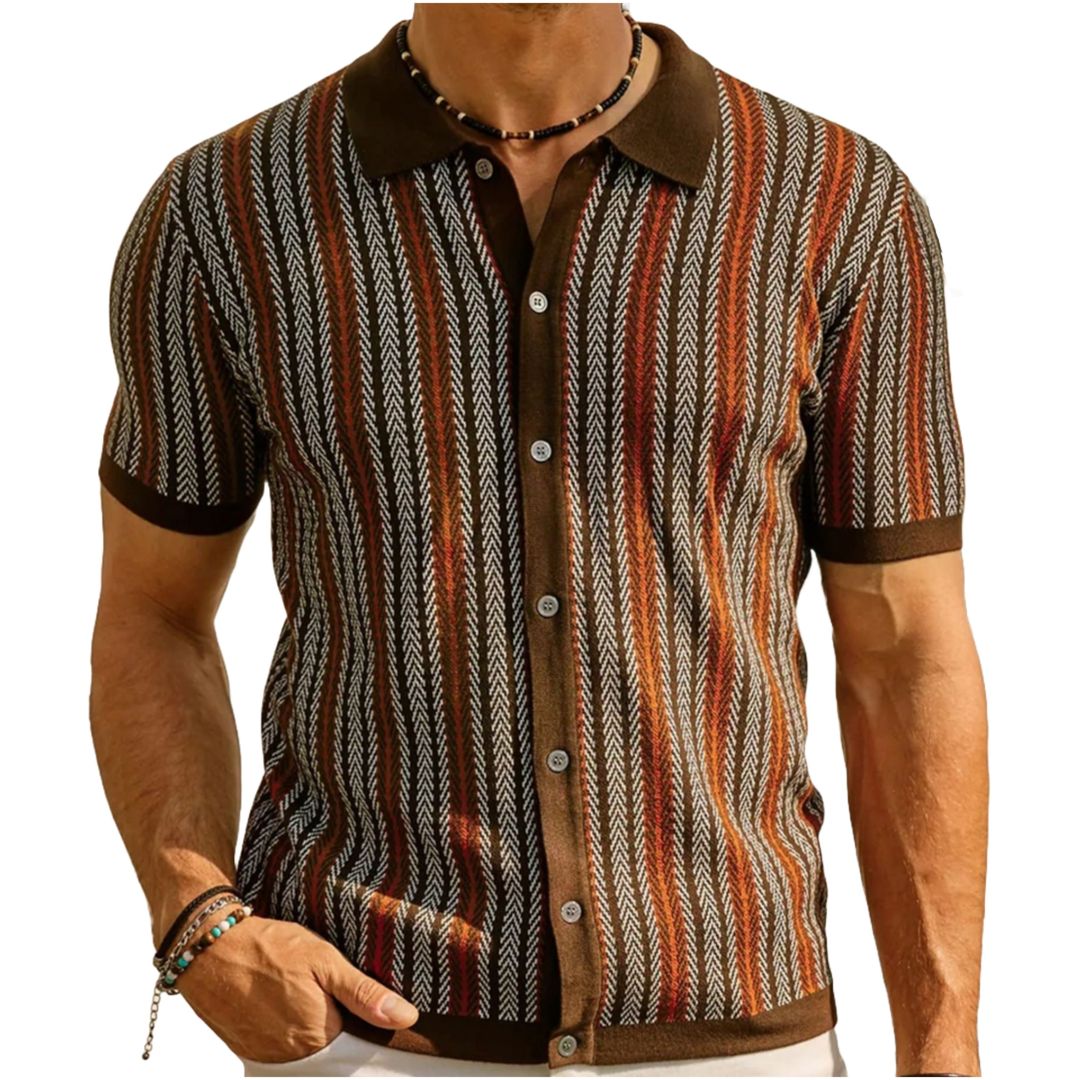 Men’s Retro Chevron Knit Button-Up Polo Shirt