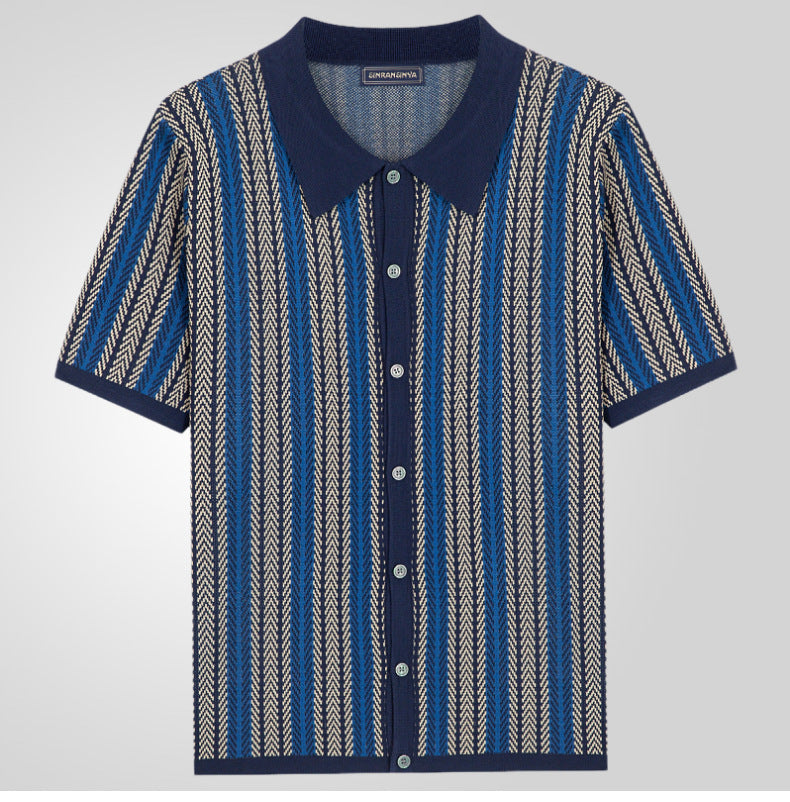 Men’s Retro Chevron Knit Button-Up Polo Shirt