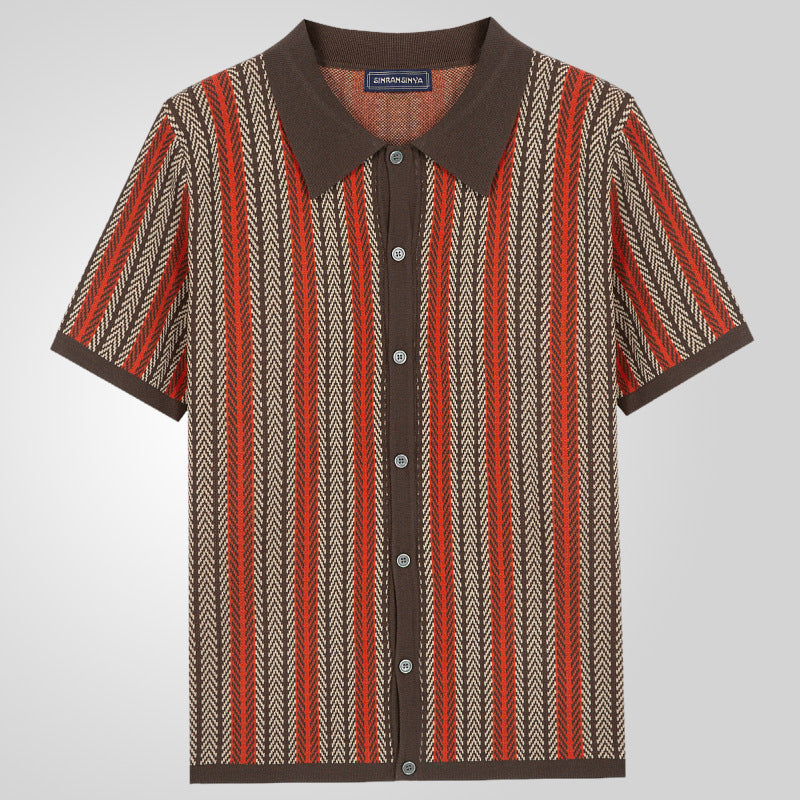 Men’s Retro Chevron Knit Button-Up Polo Shirt
