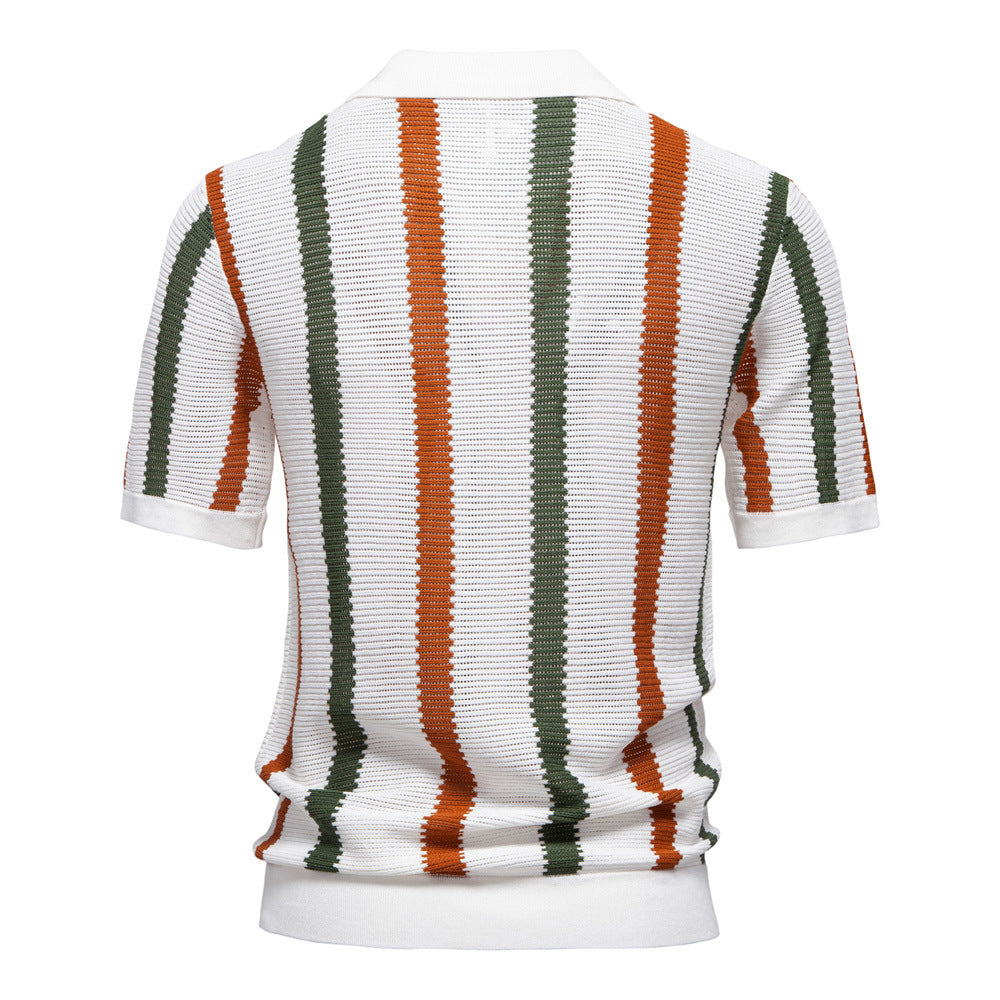 Men’s Retro Striped Knit Polo Shirt