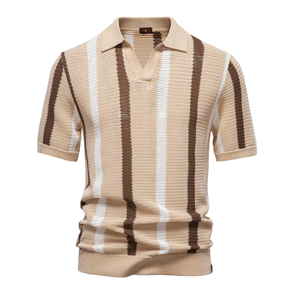 Men’s Retro Striped Knit Polo Shirt