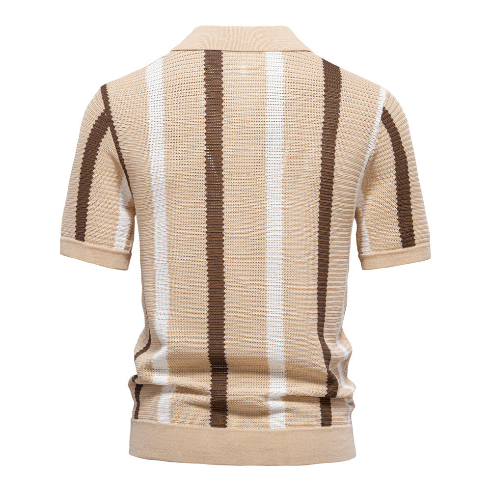 Men’s Retro Striped Knit Polo Shirt