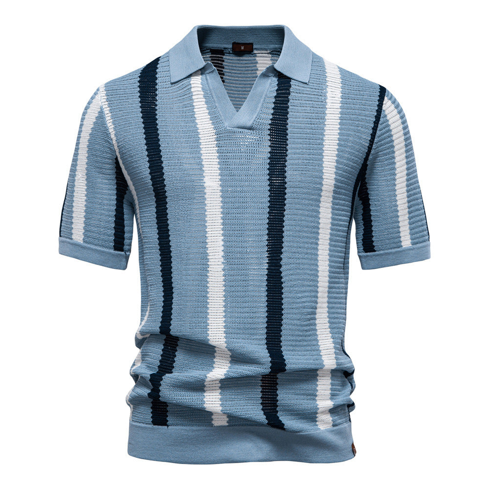 Men’s Retro Striped Knit Polo Shirt