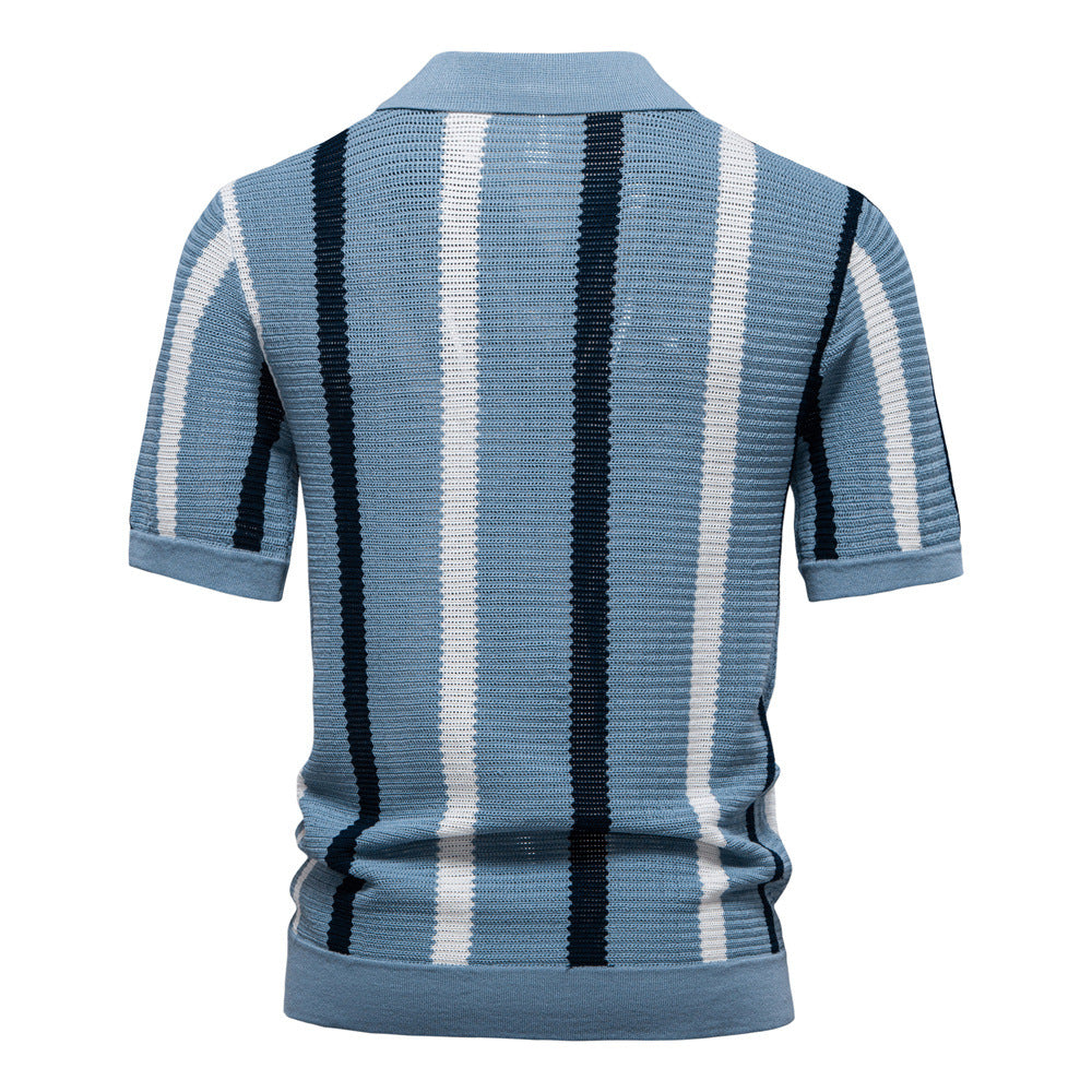 Men’s Retro Striped Knit Polo Shirt