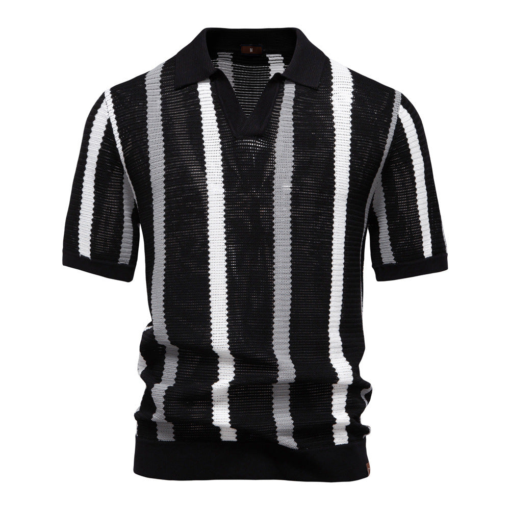 Men’s Retro Striped Knit Polo Shirt