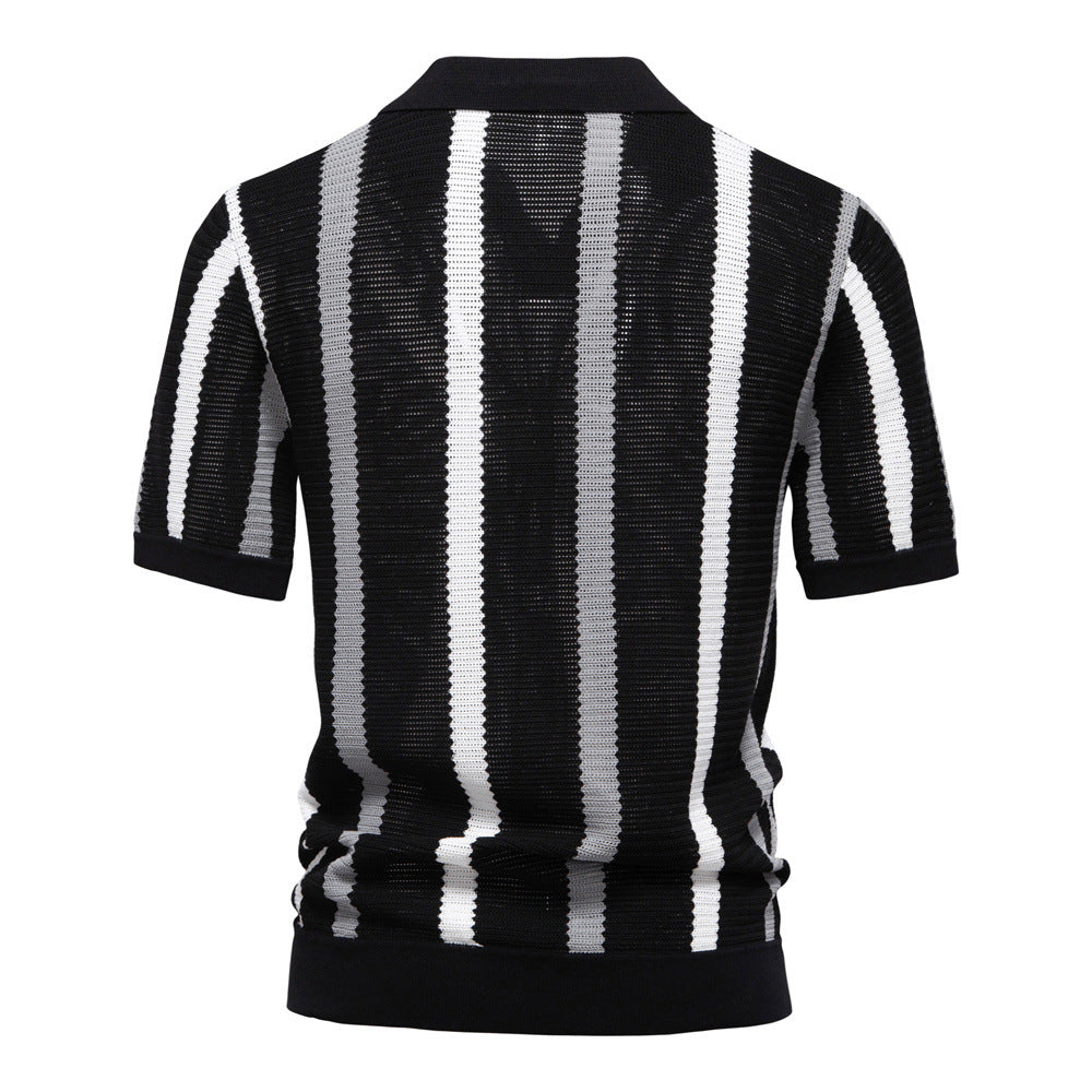 Men’s Retro Striped Knit Polo Shirt