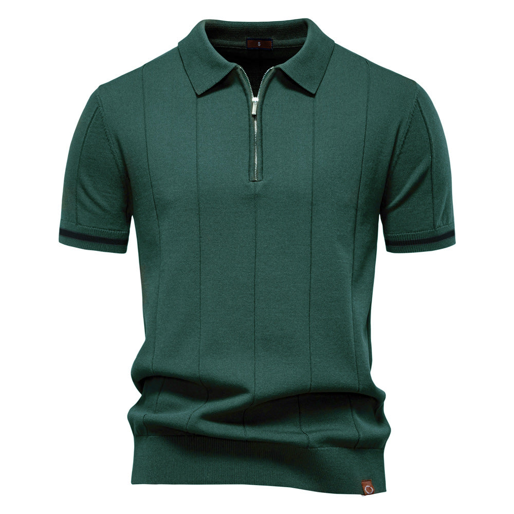 Men’s Retro Zip-Up Knitted Polo Shirt