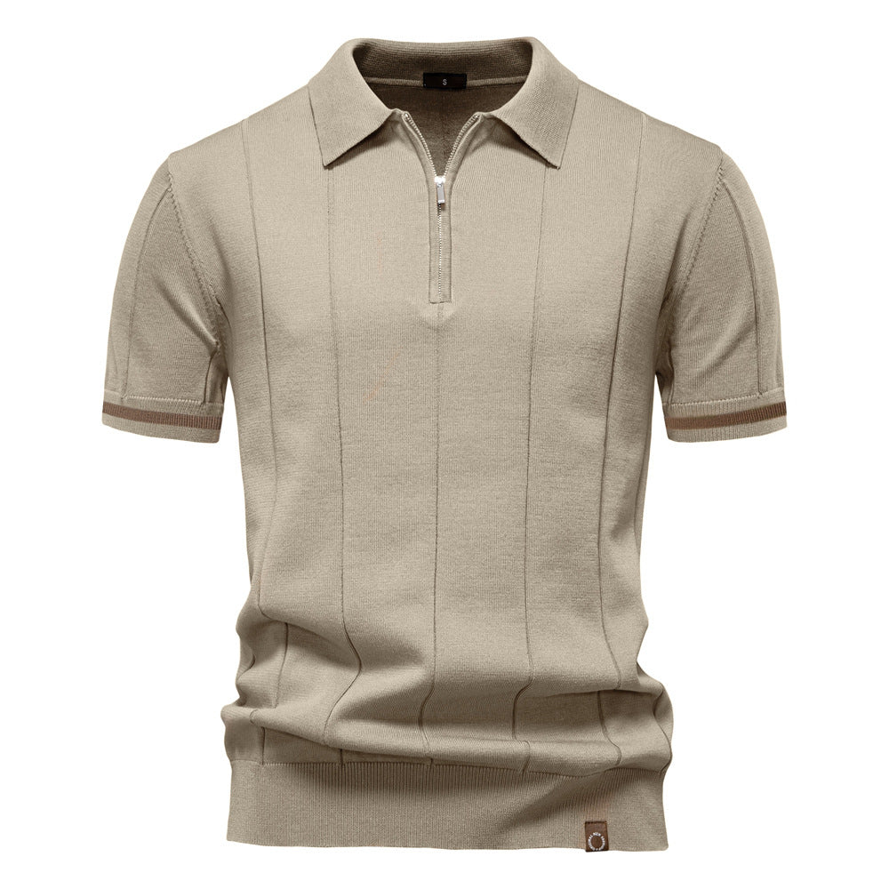 Men’s Retro Zip-Up Knitted Polo Shirt