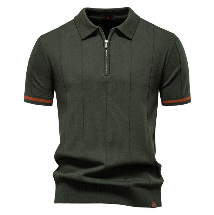 Men’s Retro Zip-Up Knitted Polo Shirt