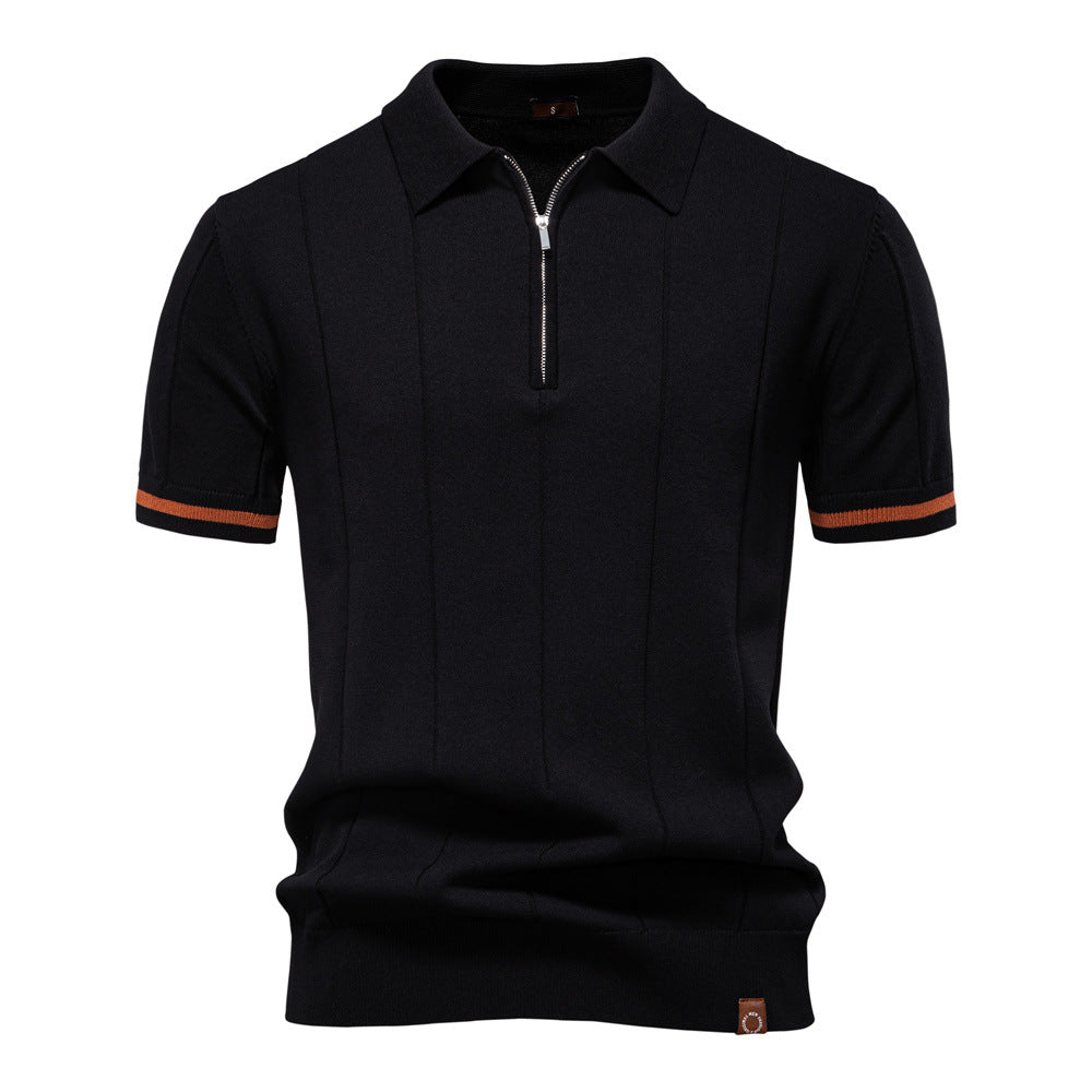 Men’s Retro Zip-Up Knitted Polo Shirt