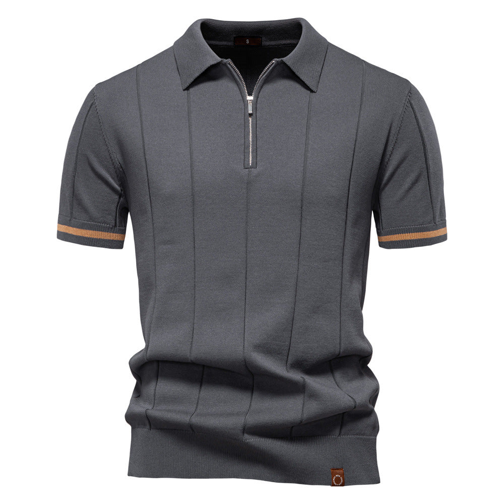 Men’s Retro Zip-Up Knitted Polo Shirt