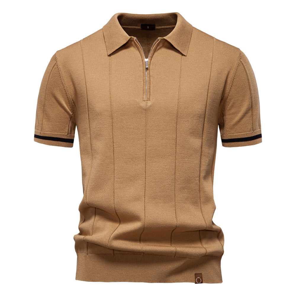 Men’s Retro Zip-Up Knitted Polo Shirt