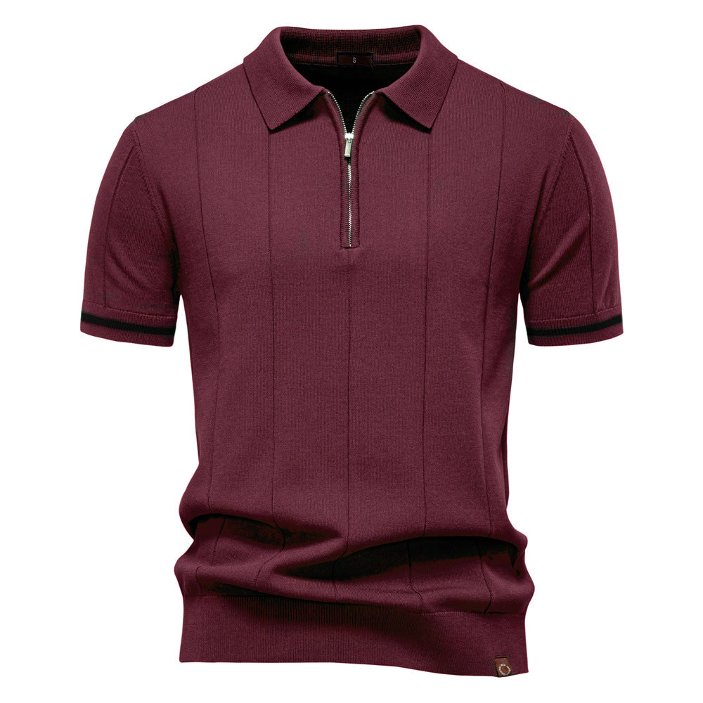 Men’s Retro Zip-Up Knitted Polo Shirt