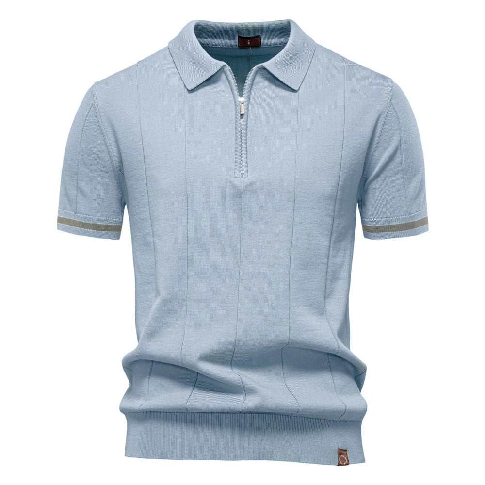 Men’s Retro Zip-Up Knitted Polo Shirt
