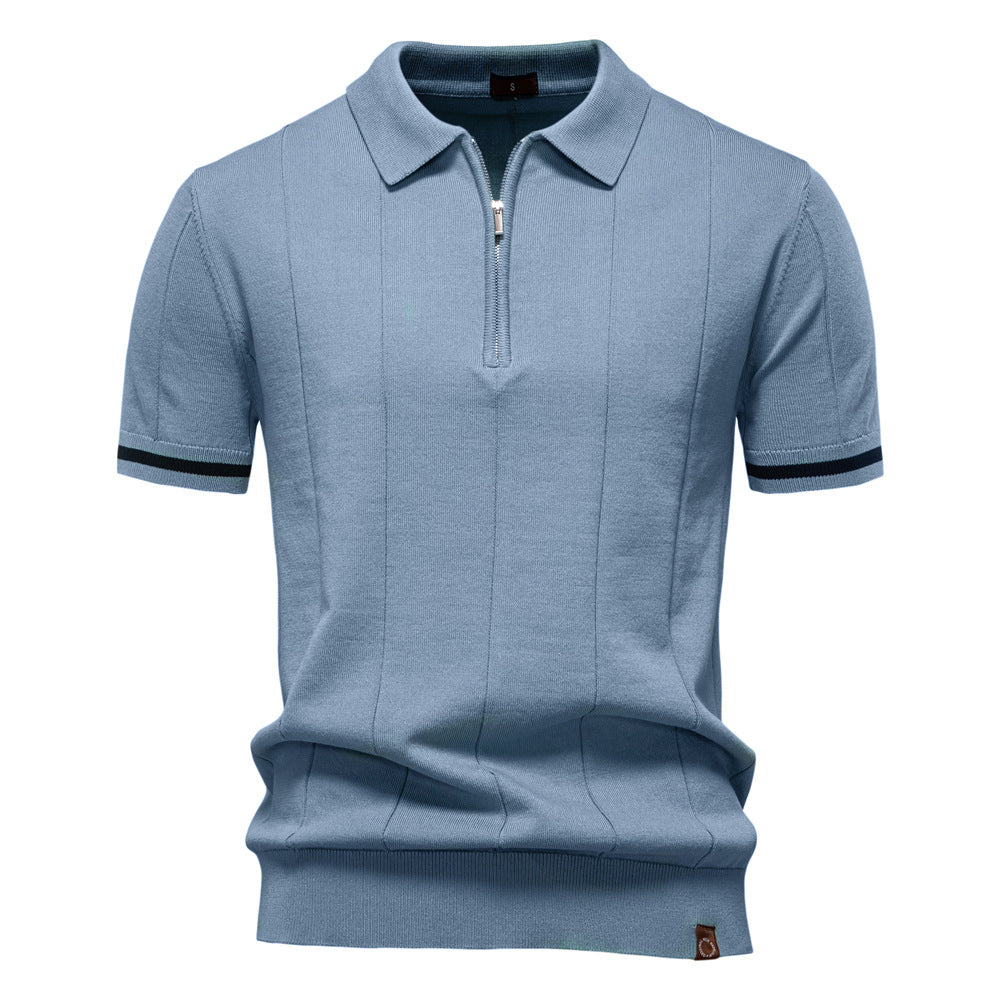 Men’s Retro Zip-Up Knitted Polo Shirt