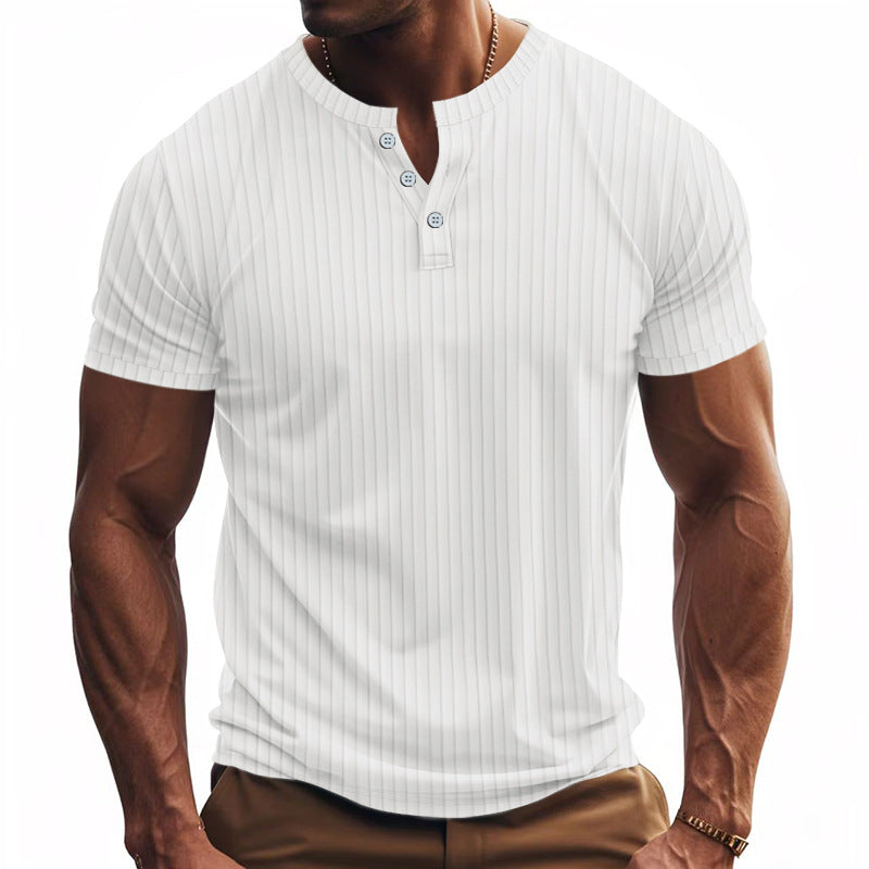 T-shirt Henley a Coste da Uomo a Maniche Corte
