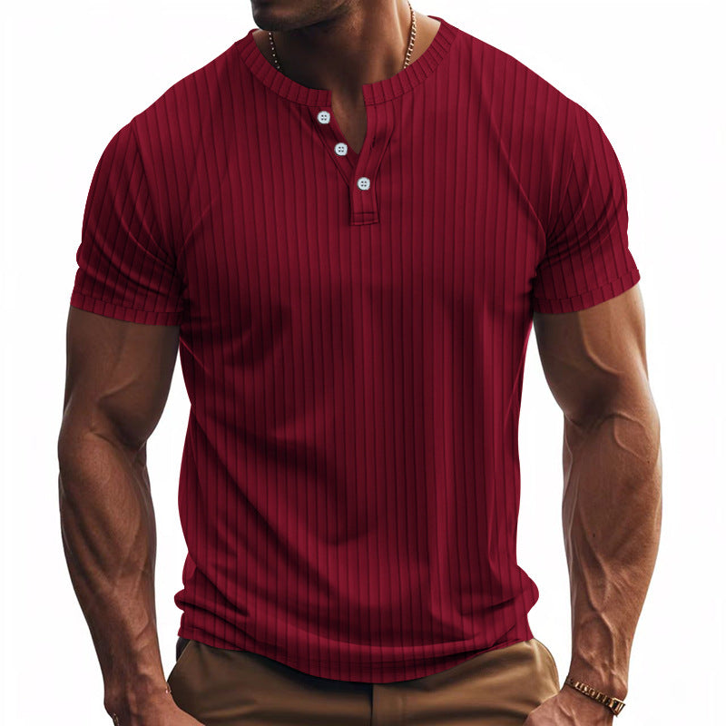 T-shirt Henley a Coste da Uomo a Maniche Corte