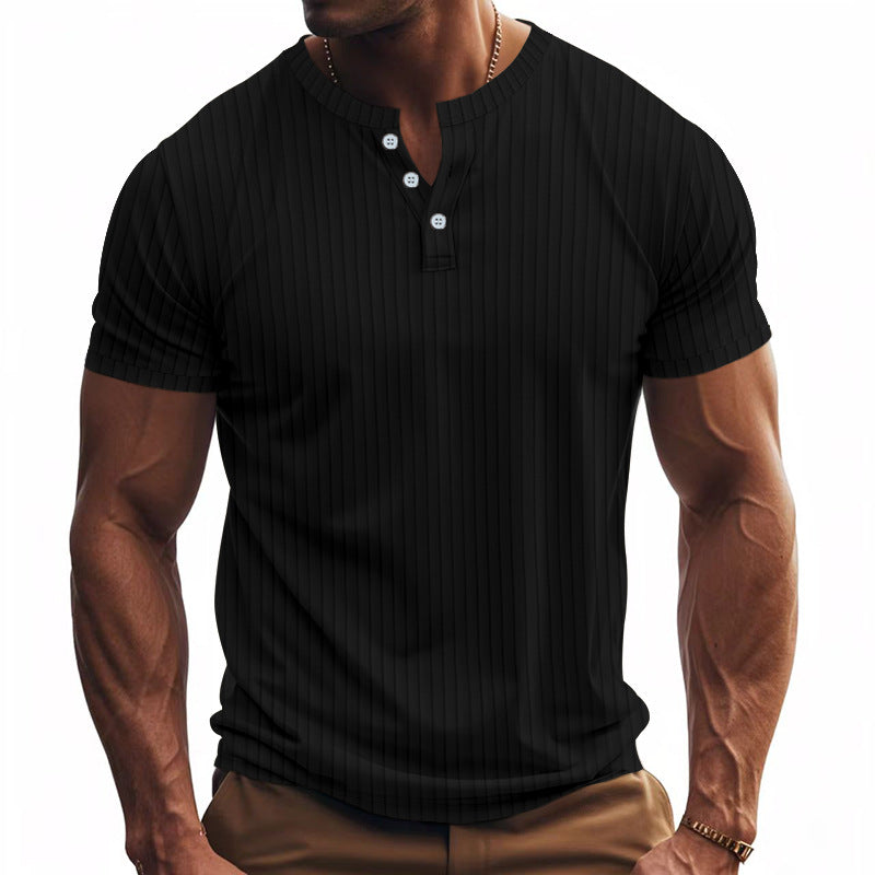 T-shirt Henley a Coste da Uomo a Maniche Corte