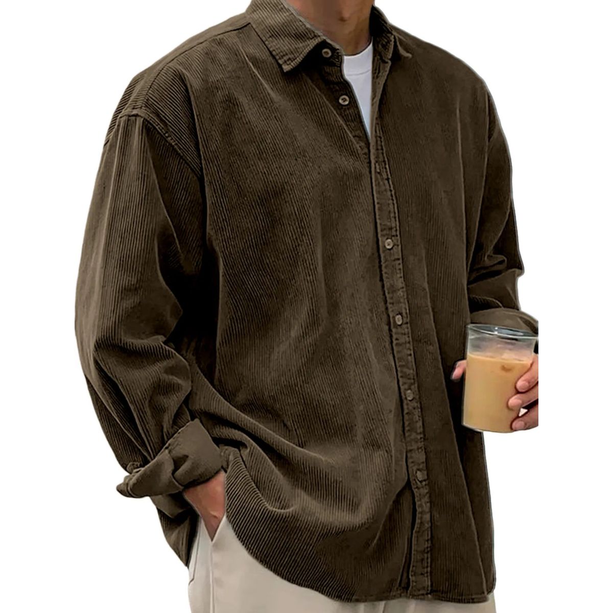 Men’s Soft Corduroy Button-Up Pleated Shirt