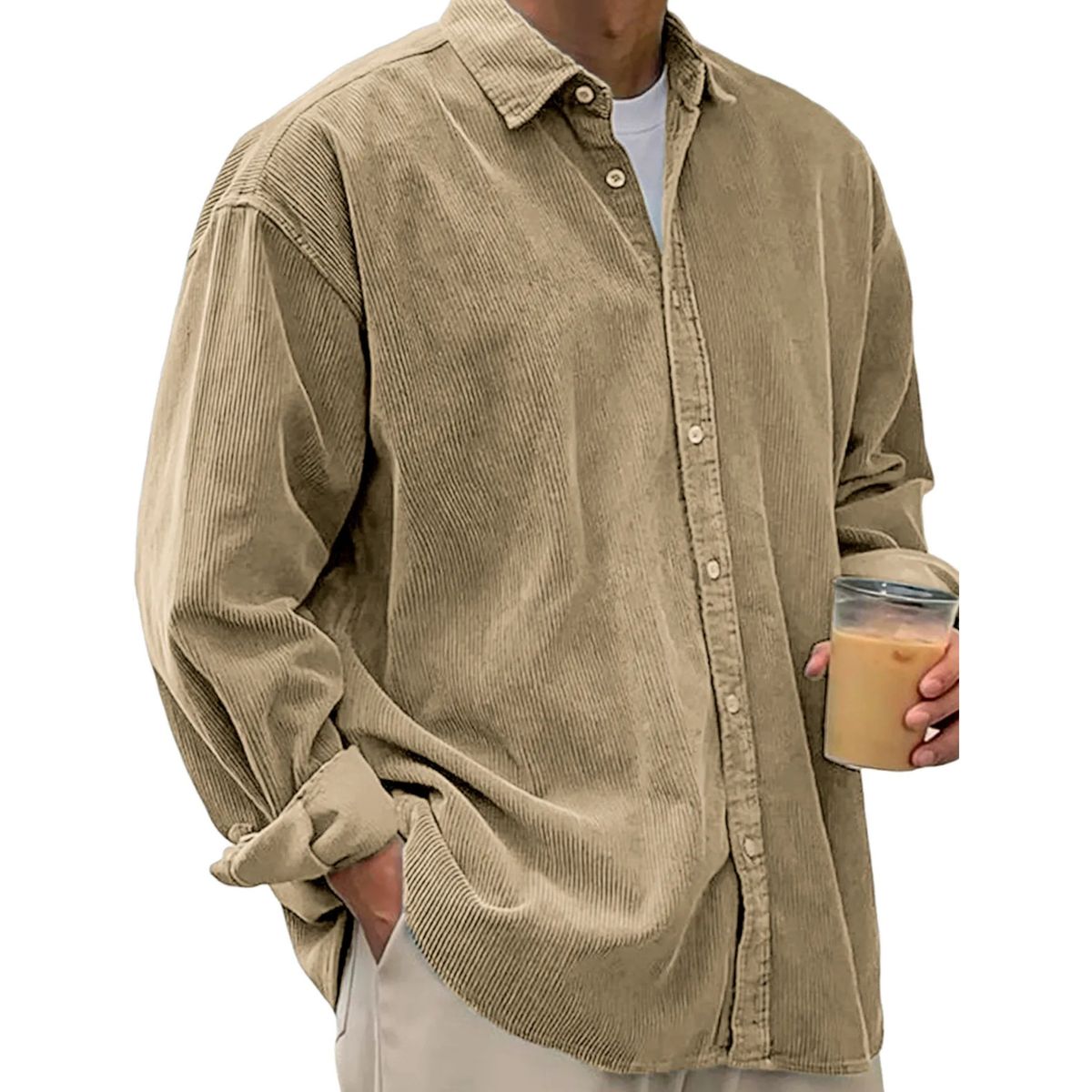 Men’s Soft Corduroy Button-Up Pleated Shirt