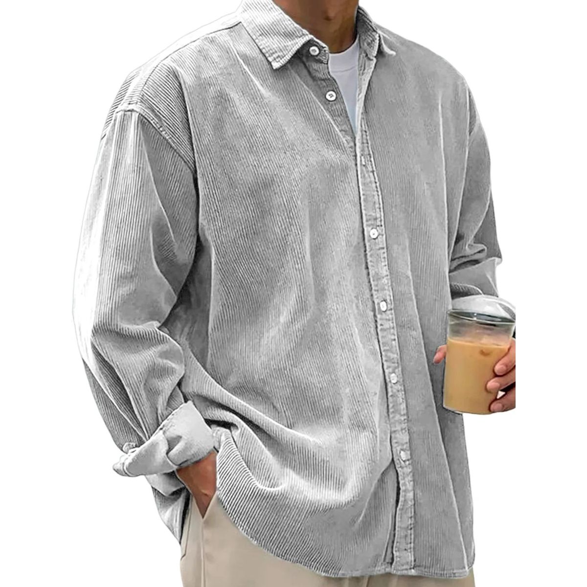 Men’s Soft Corduroy Button-Up Pleated Shirt