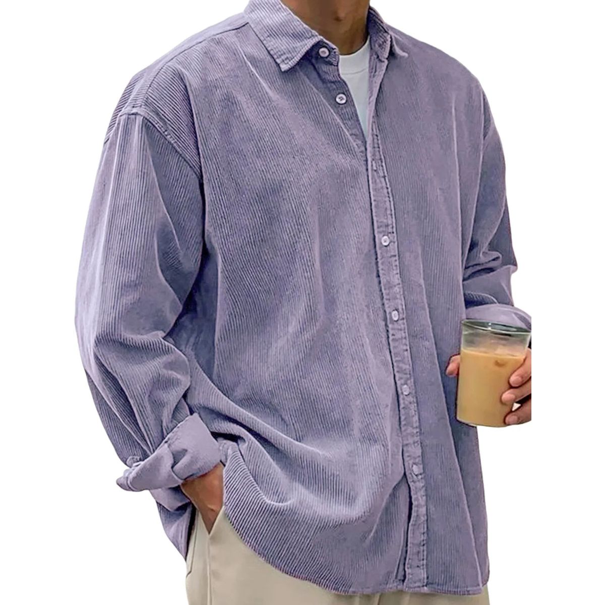 Men’s Soft Corduroy Button-Up Pleated Shirt