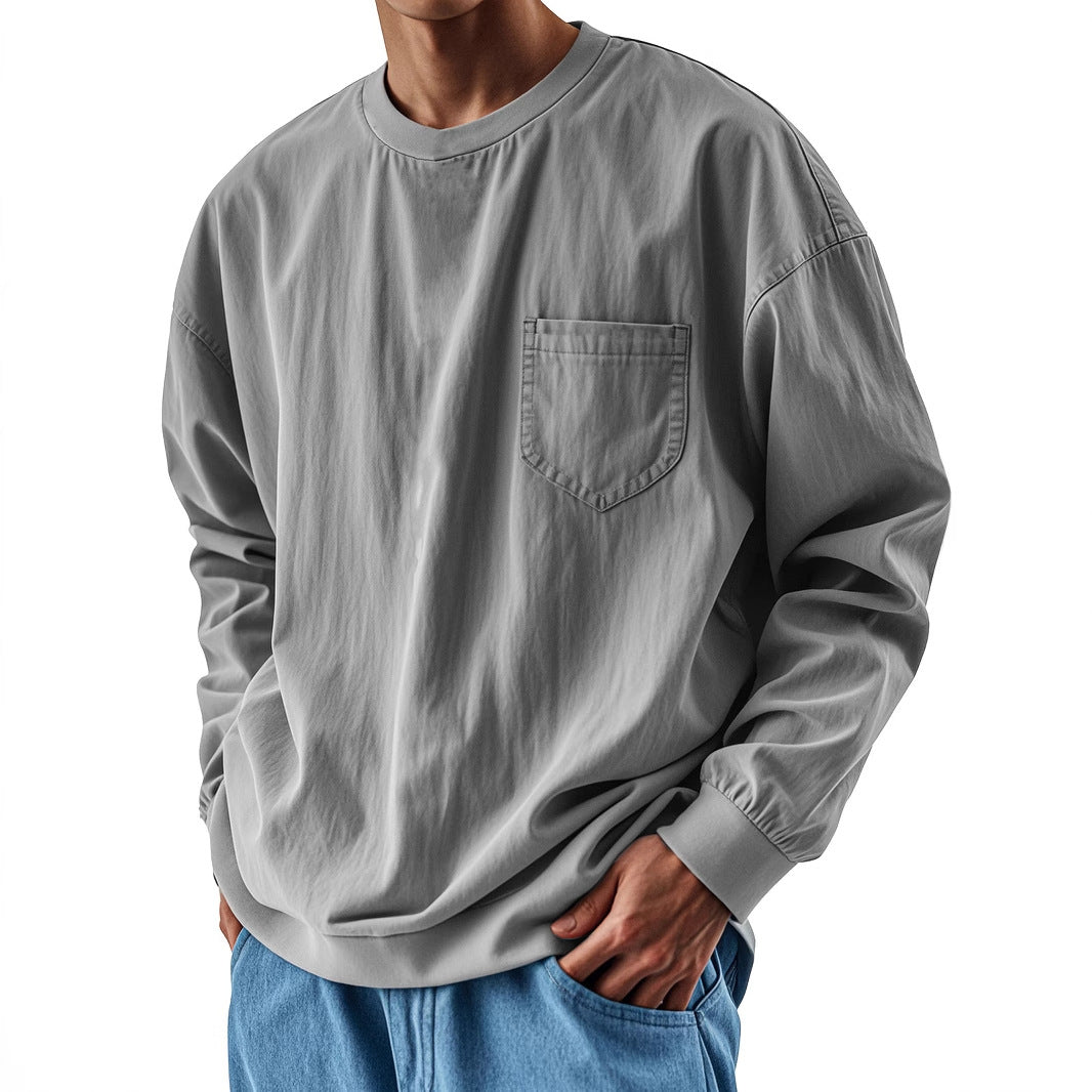 Men’s Solid Color Oversized Chest Pocket Pullover