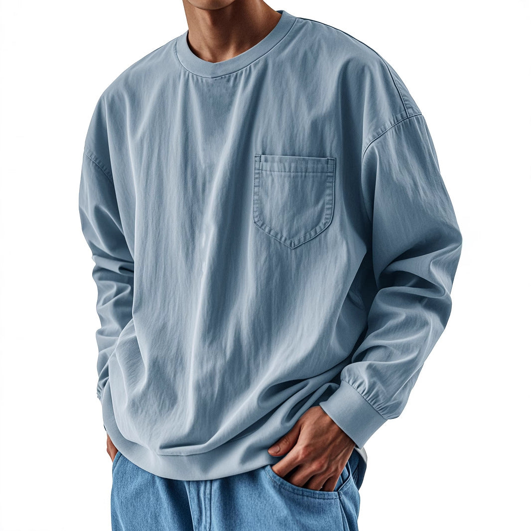 Men’s Solid Color Oversized Chest Pocket Pullover
