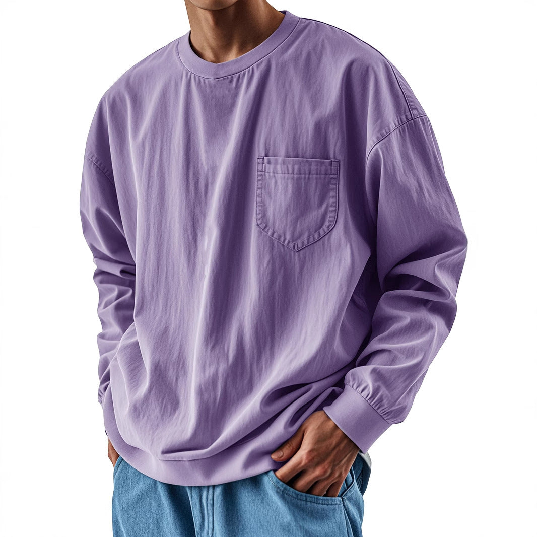 Men’s Solid Color Oversized Chest Pocket Pullover