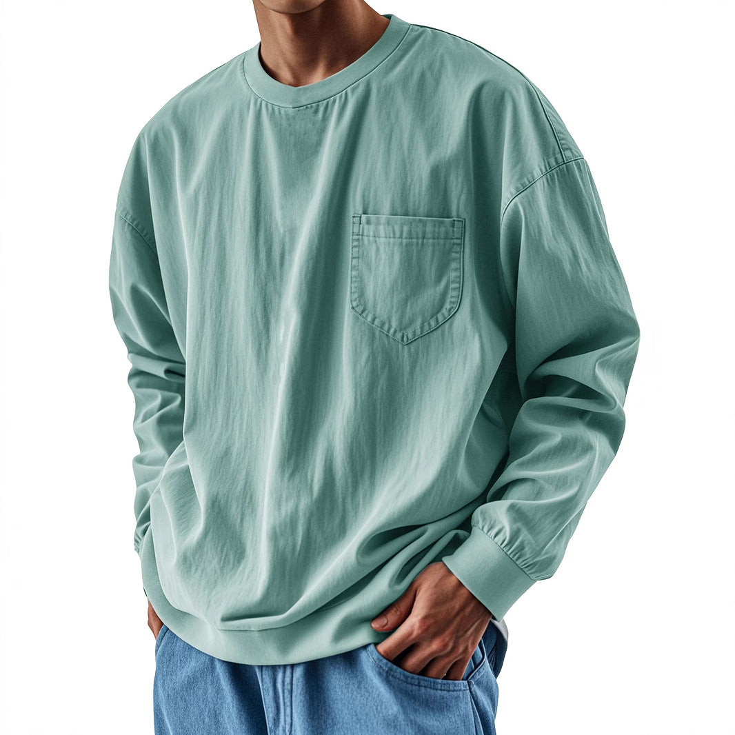 Men’s Solid Color Oversized Chest Pocket Pullover