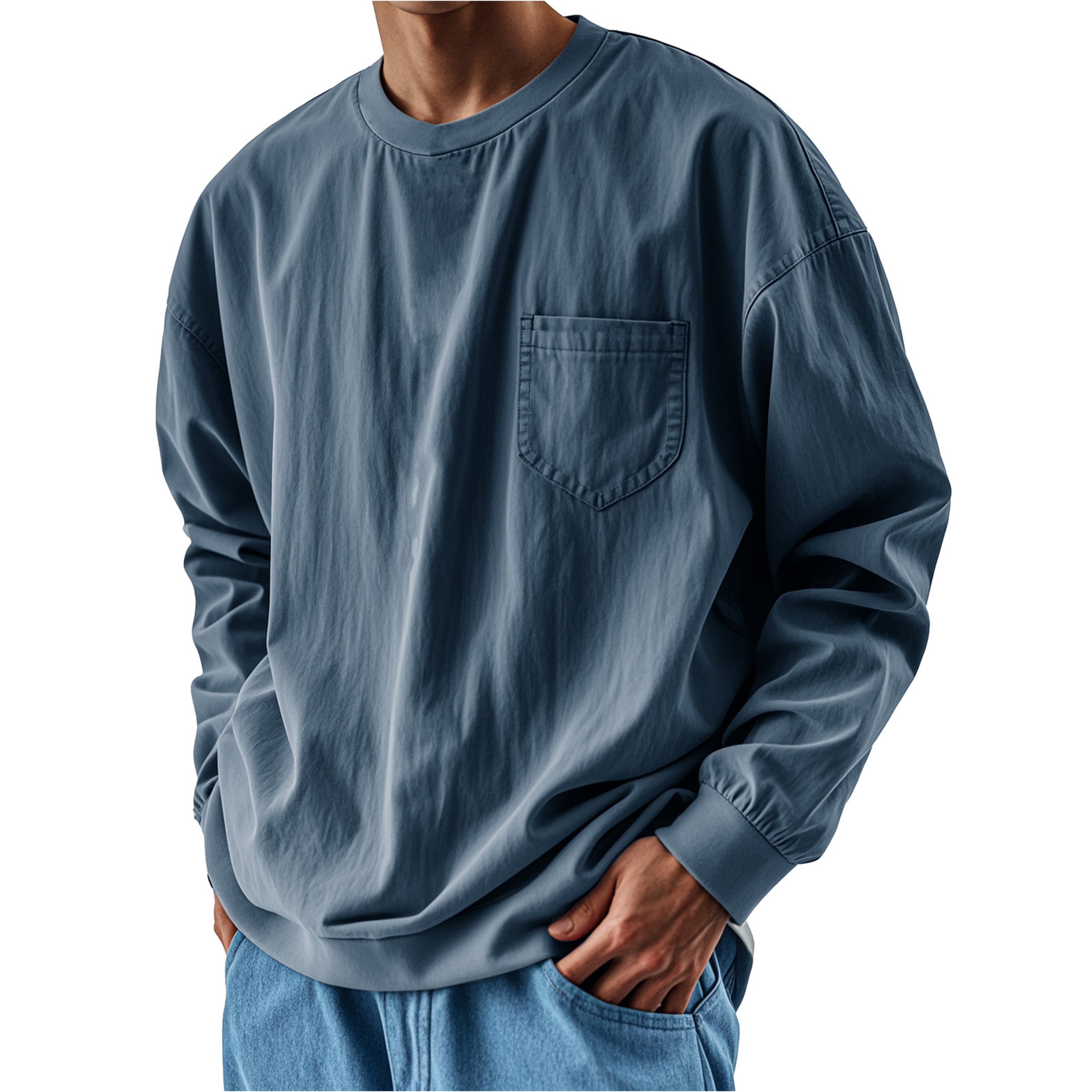 Men’s Solid Color Oversized Chest Pocket Pullover