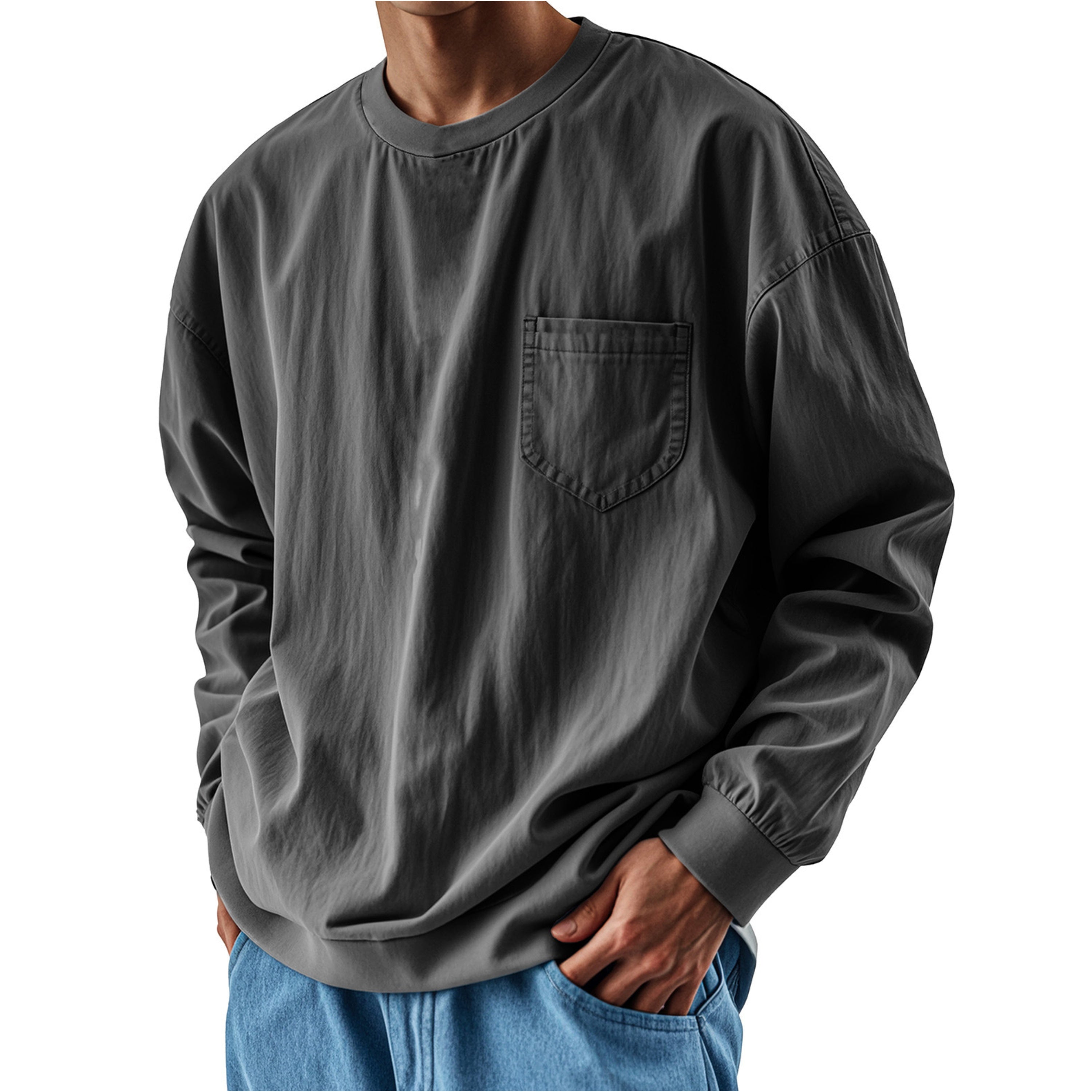 Men’s Solid Color Oversized Chest Pocket Pullover