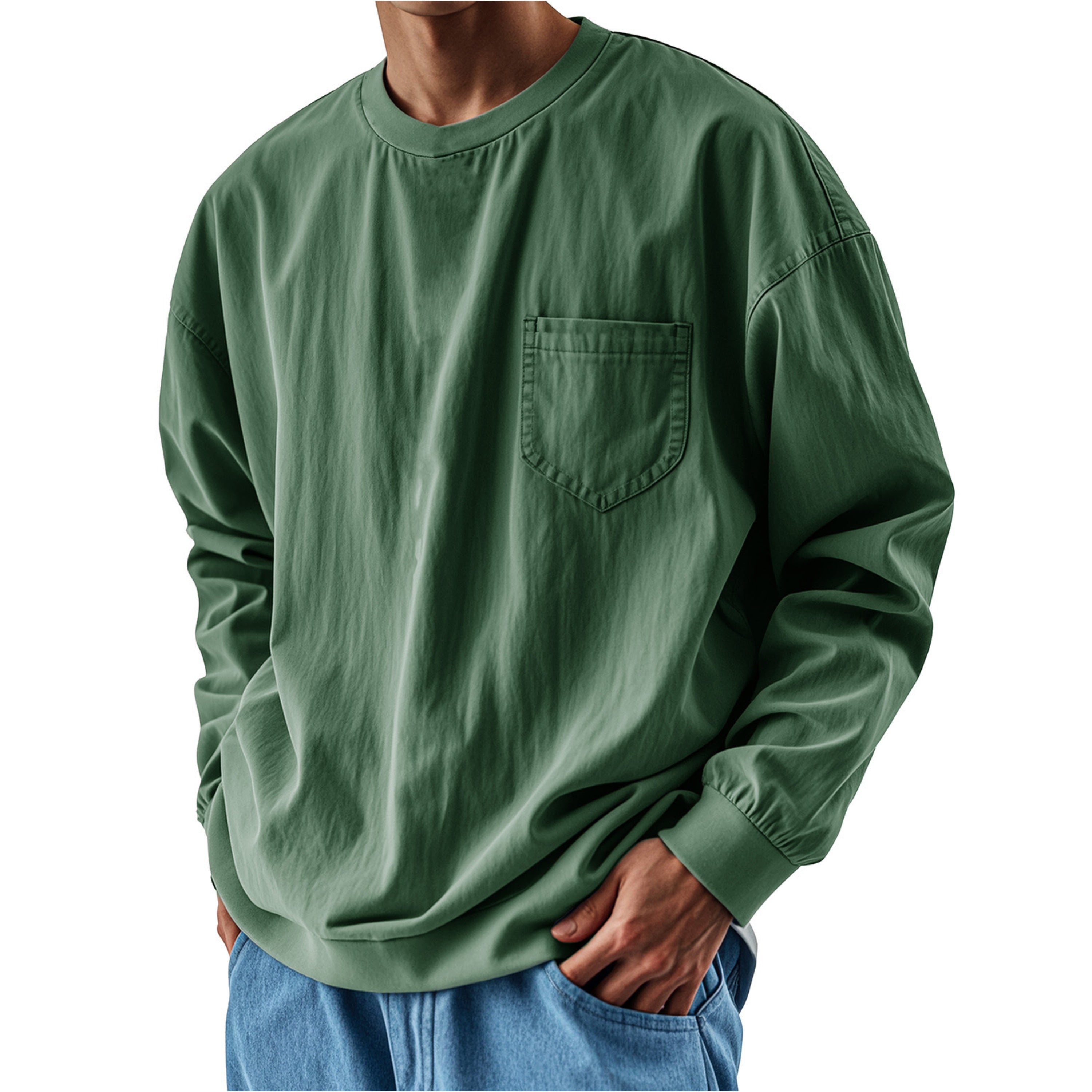 Men’s Solid Color Oversized Chest Pocket Pullover