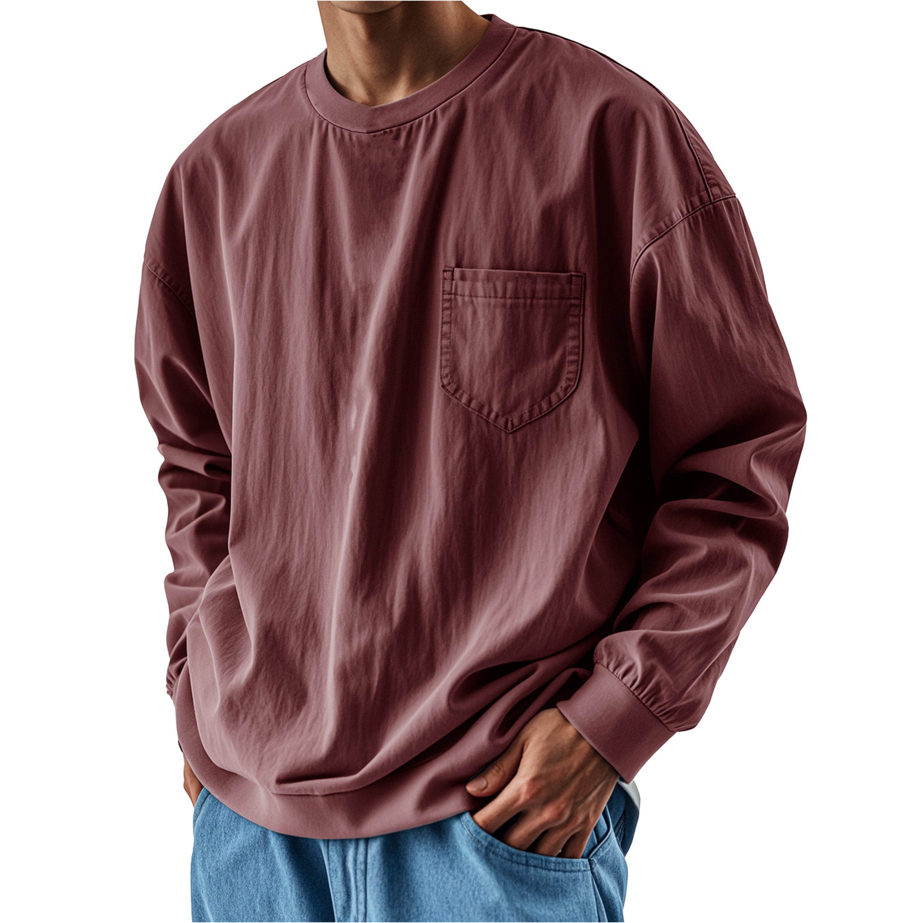 Men’s Solid Color Oversized Chest Pocket Pullover