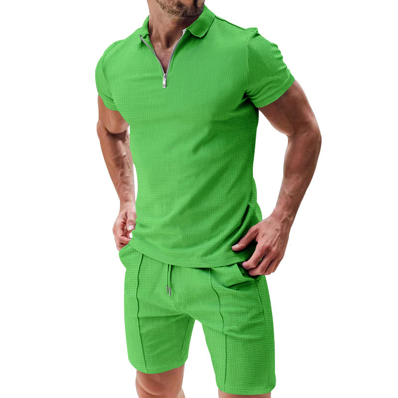 Men's Solid Color Polo Shirt Set
