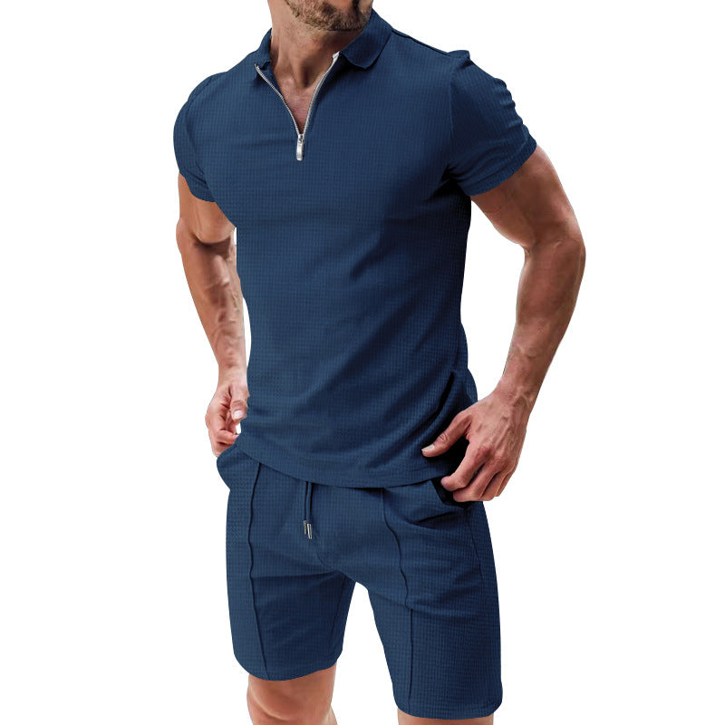 Men's Solid Color Polo Shirt Set