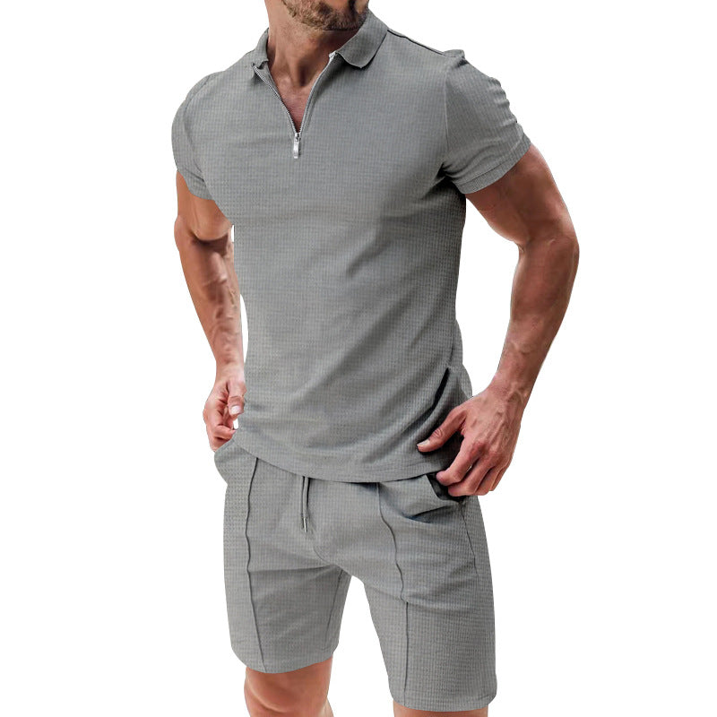 Men's Solid Color Polo Shirt Set