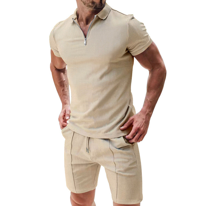 Men's Solid Color Polo Shirt Set