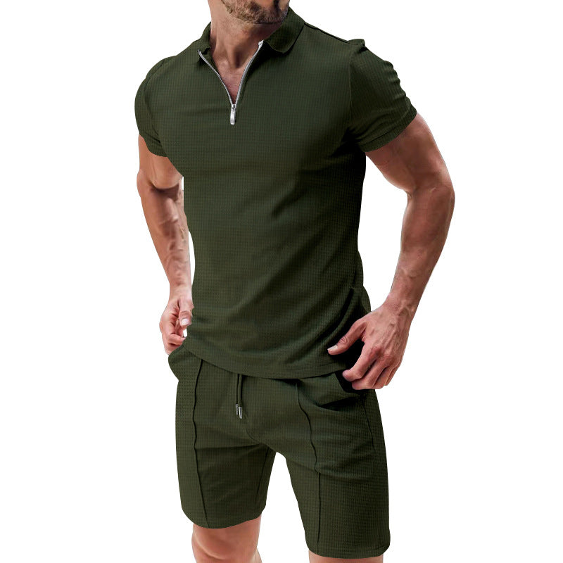 Men's Solid Color Polo Shirt Set