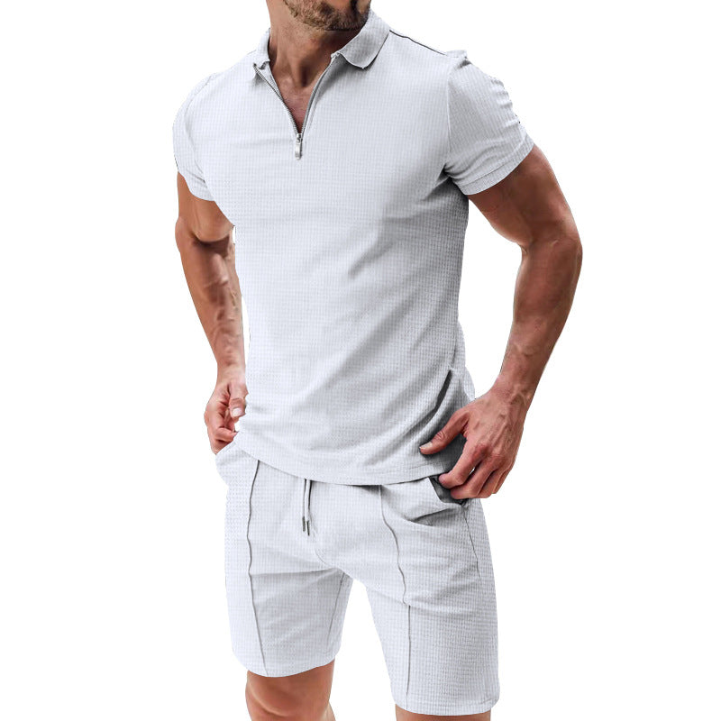 Men's Solid Color Polo Shirt Set