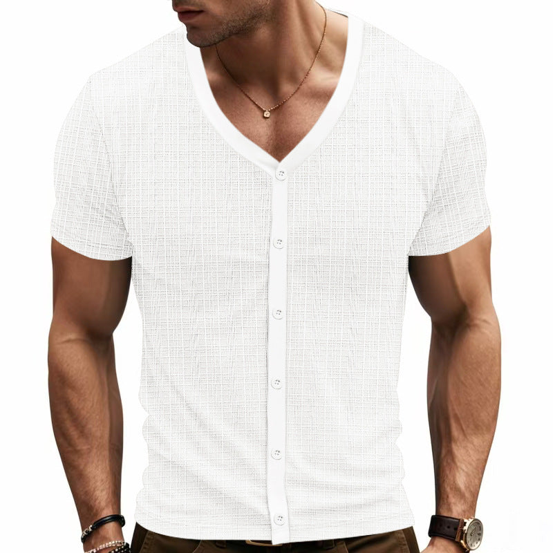T-shirt Henley à Col V Élégant pour Homme