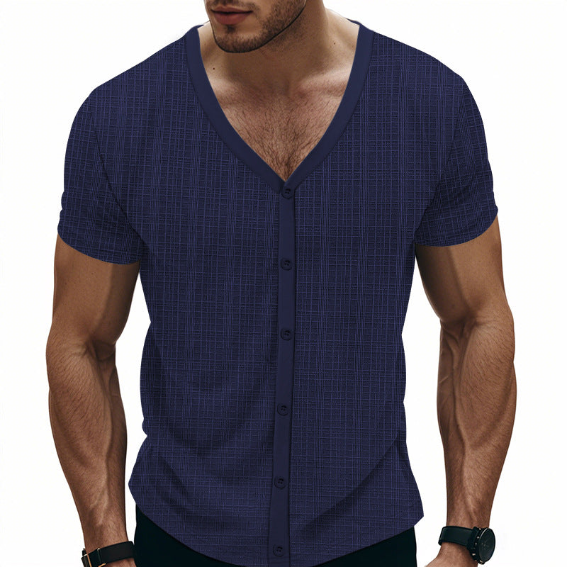 T-shirt Henley à Col V Élégant pour Homme