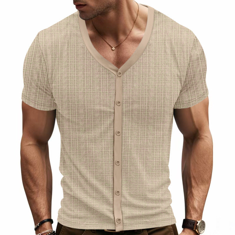 T-shirt Henley à Col V Élégant pour Homme