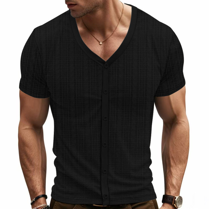 T-shirt Henley à Col V Élégant pour Homme