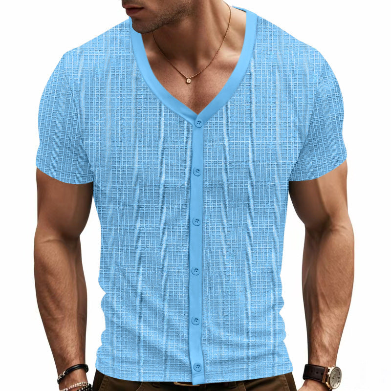T-shirt Henley à Col V Élégant pour Homme