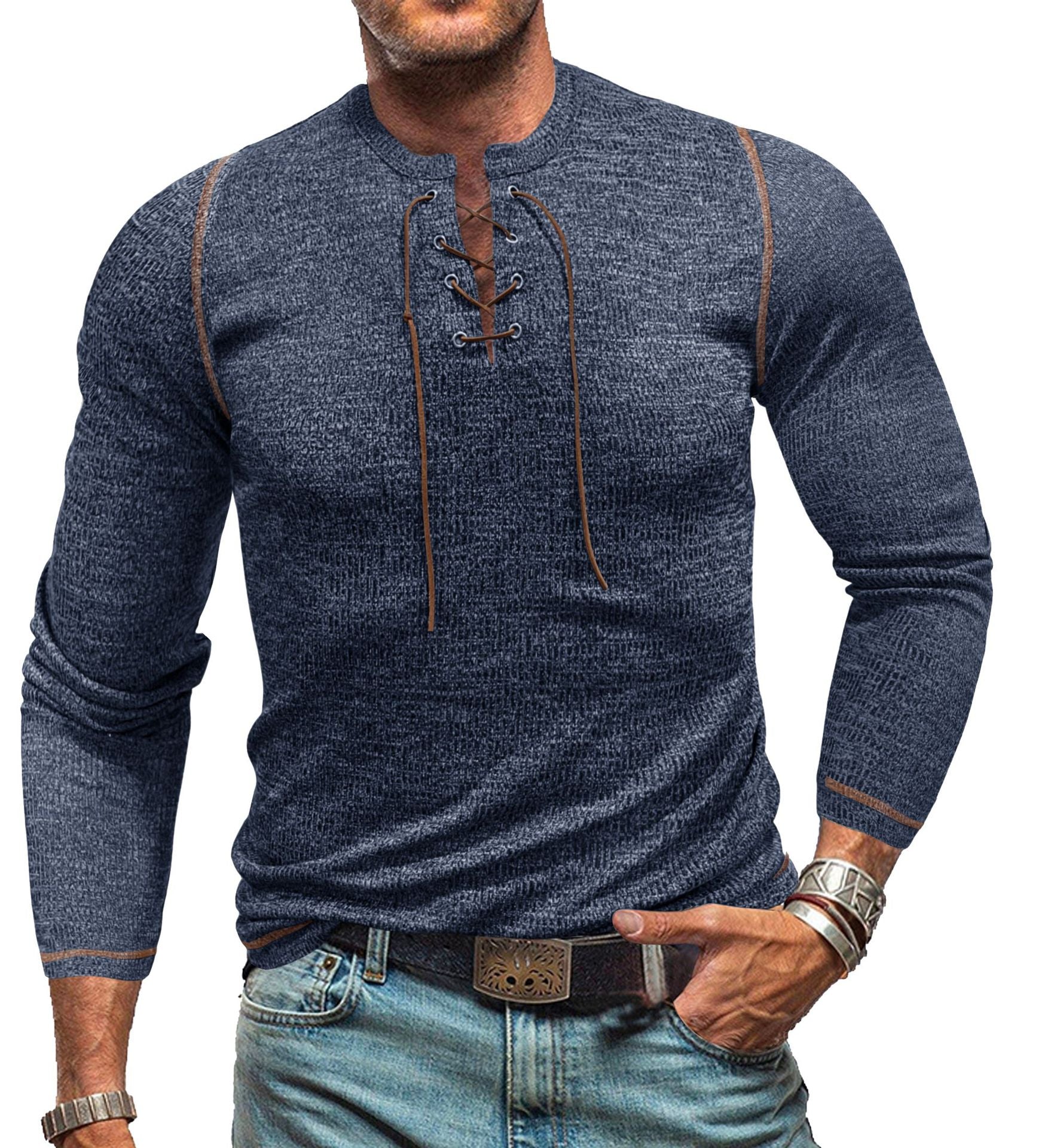 بلوفر رجالي أنيق محبوك برباط